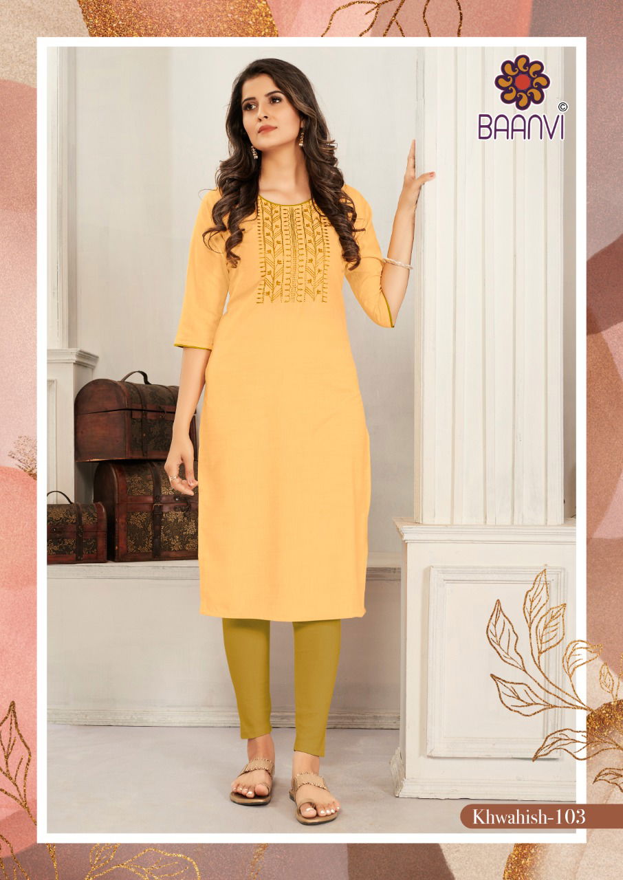 Baanvi Khwahish 1 Fancy Ethnic Wear Cotton Embroidery Kurti Collection